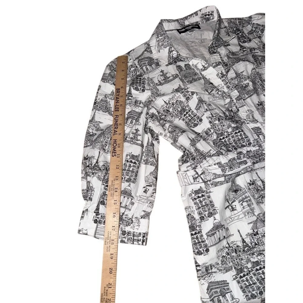 Karl Lagerfeld Paris Shirt Dress Womens M Landmark Toile Print Belted pop art - Picture 6 of 12
